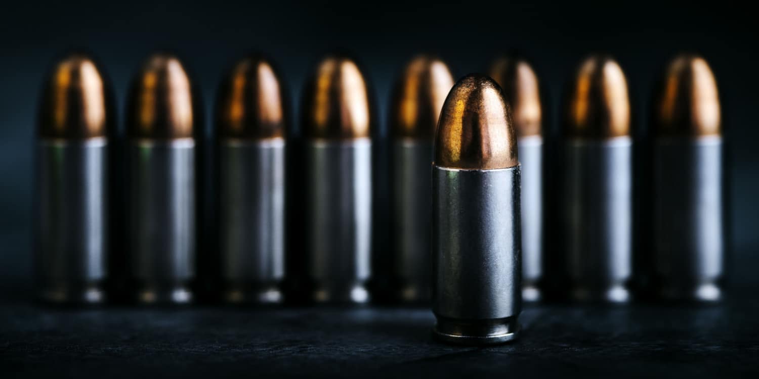 9mm handgun ammunition in an upright position
